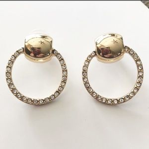 Gold-Tone Pavé Doorknocker Drop Hoop Earrings
